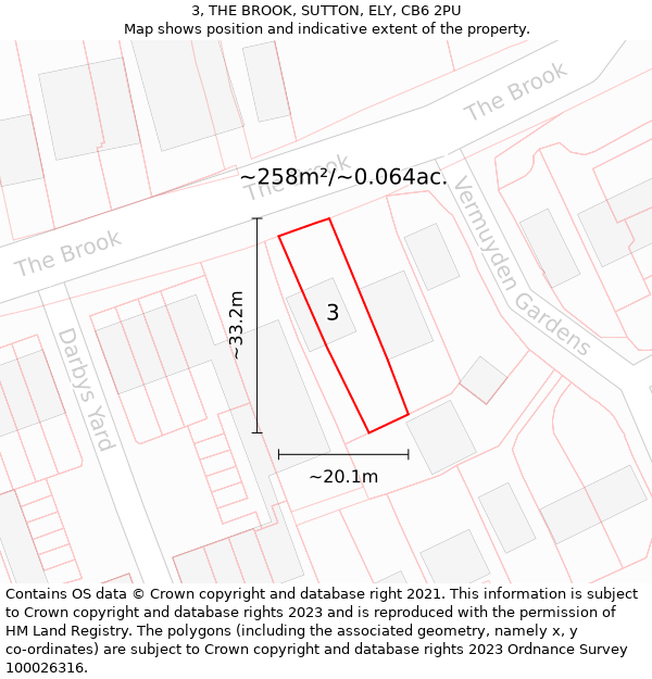 3, THE BROOK, SUTTON, ELY, CB6 2PU: Plot and title map