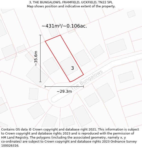3, THE BUNGALOWS, FRAMFIELD, UCKFIELD, TN22 5PL: Plot and title map