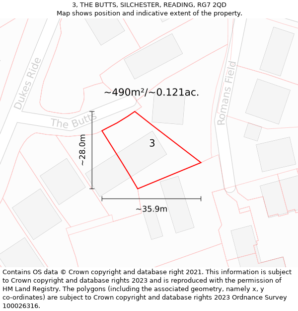 3, THE BUTTS, SILCHESTER, READING, RG7 2QD: Plot and title map