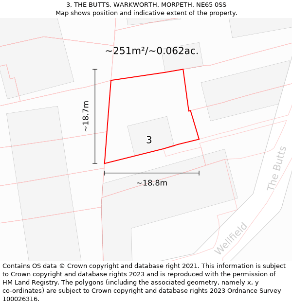 3, THE BUTTS, WARKWORTH, MORPETH, NE65 0SS: Plot and title map