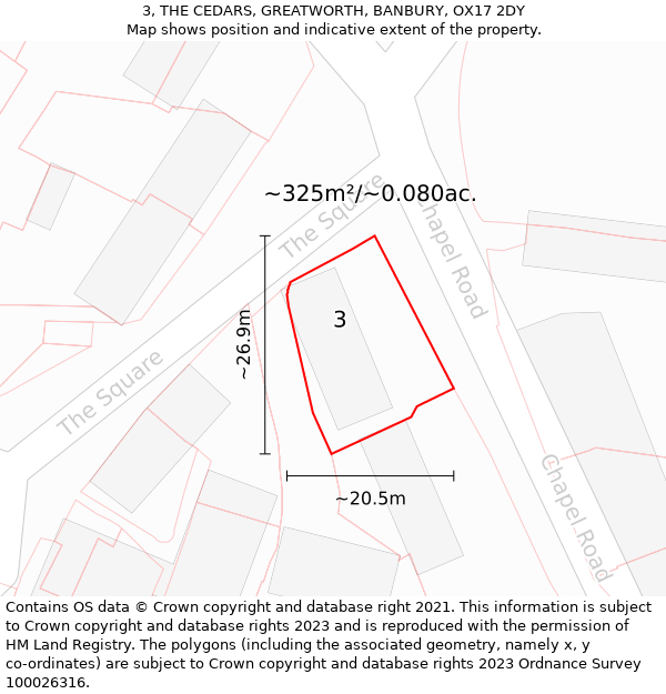 3, THE CEDARS, GREATWORTH, BANBURY, OX17 2DY: Plot and title map