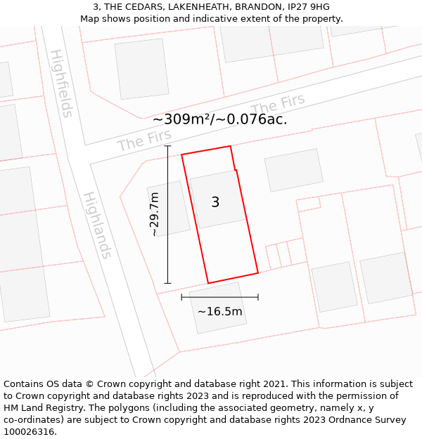 3, THE CEDARS, LAKENHEATH, BRANDON, IP27 9HG: Plot and title map