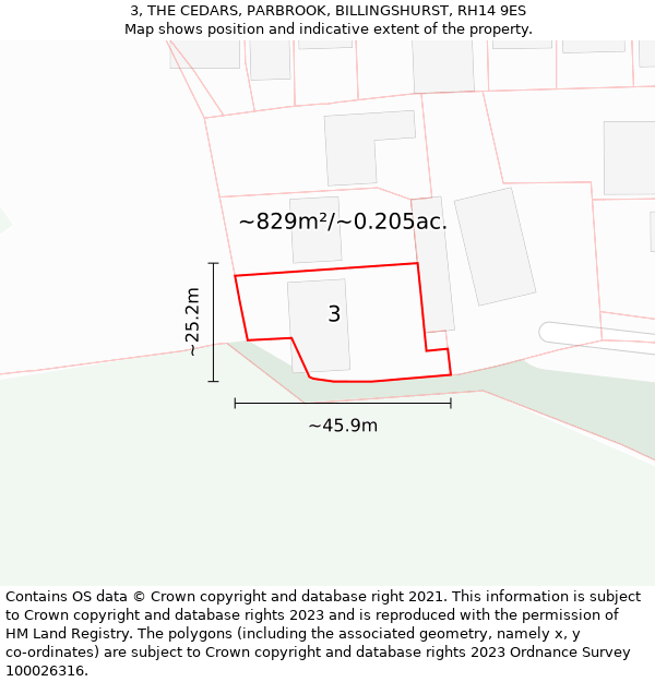 3, THE CEDARS, PARBROOK, BILLINGSHURST, RH14 9ES: Plot and title map