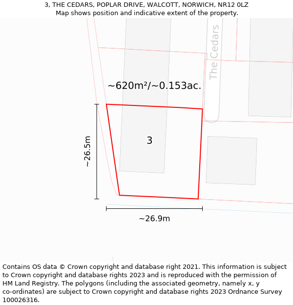 3, THE CEDARS, POPLAR DRIVE, WALCOTT, NORWICH, NR12 0LZ: Plot and title map