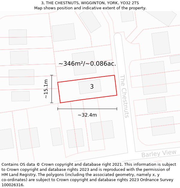 3, THE CHESTNUTS, WIGGINTON, YORK, YO32 2TS: Plot and title map