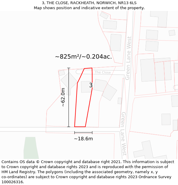 3, THE CLOSE, RACKHEATH, NORWICH, NR13 6LS: Plot and title map