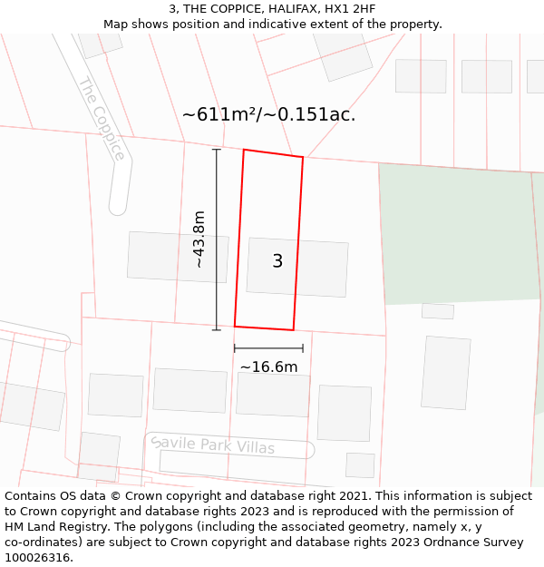 3, THE COPPICE, HALIFAX, HX1 2HF: Plot and title map