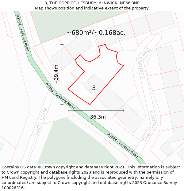 3, THE COPPICE, LESBURY, ALNWICK, NE66 3NP: Plot and title map