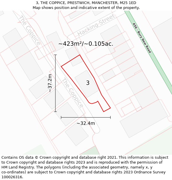 3, THE COPPICE, PRESTWICH, MANCHESTER, M25 1ED: Plot and title map