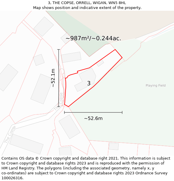 3, THE COPSE, ORRELL, WIGAN, WN5 8HL: Plot and title map