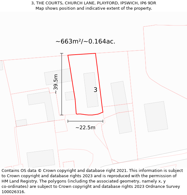 3, THE COURTS, CHURCH LANE, PLAYFORD, IPSWICH, IP6 9DR: Plot and title map