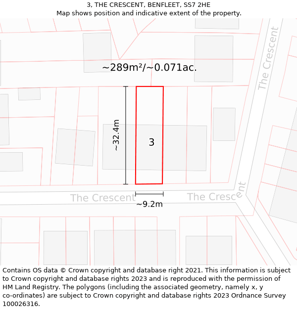 3, THE CRESCENT, BENFLEET, SS7 2HE: Plot and title map