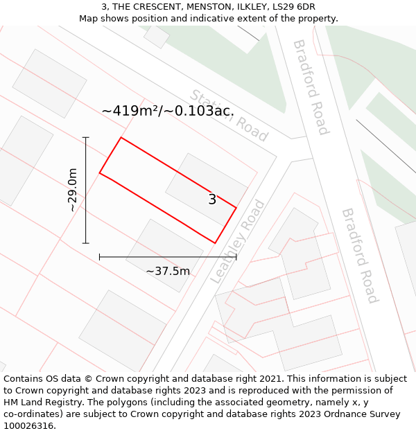 3, THE CRESCENT, MENSTON, ILKLEY, LS29 6DR: Plot and title map