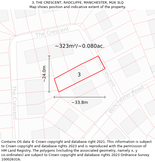 3, THE CRESCENT, RADCLIFFE, MANCHESTER, M26 3LQ: Plot and title map