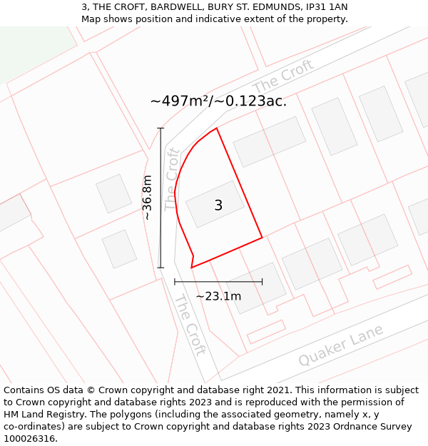 3, THE CROFT, BARDWELL, BURY ST. EDMUNDS, IP31 1AN: Plot and title map