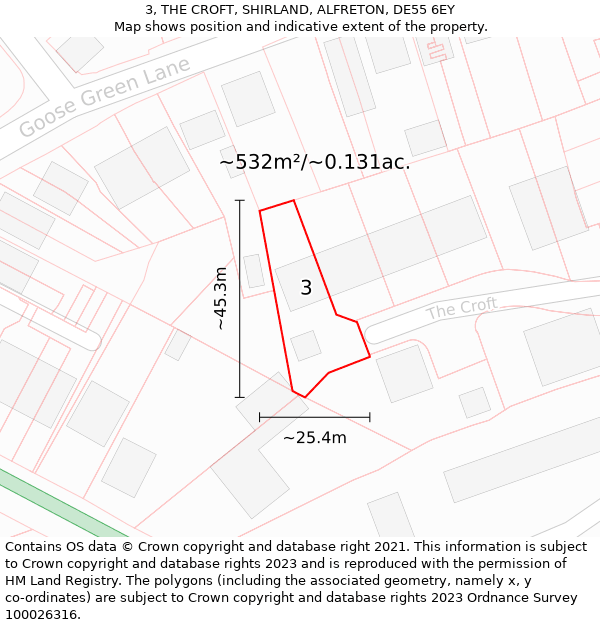 3, THE CROFT, SHIRLAND, ALFRETON, DE55 6EY: Plot and title map