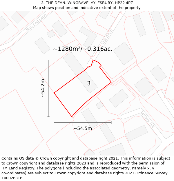 3, THE DEAN, WINGRAVE, AYLESBURY, HP22 4PZ: Plot and title map