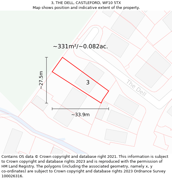 3, THE DELL, CASTLEFORD, WF10 5TX: Plot and title map