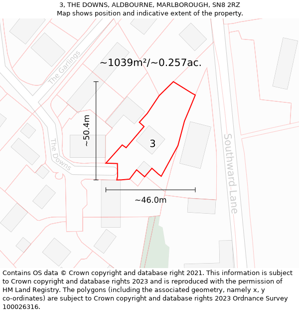 3, THE DOWNS, ALDBOURNE, MARLBOROUGH, SN8 2RZ: Plot and title map