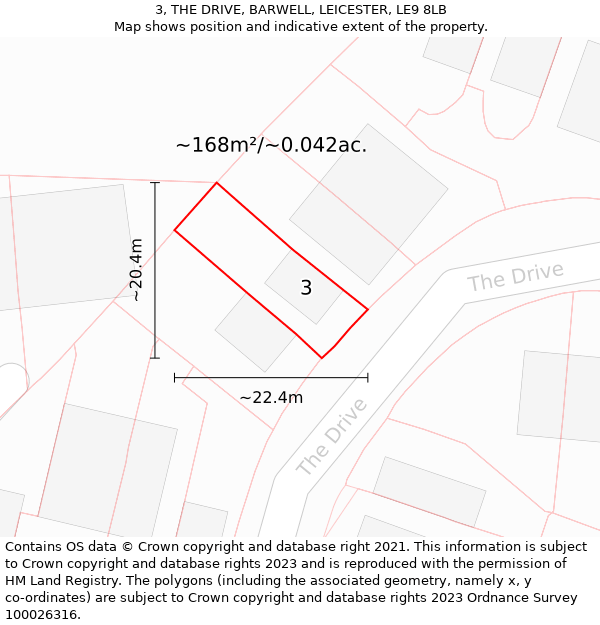3, THE DRIVE, BARWELL, LEICESTER, LE9 8LB: Plot and title map