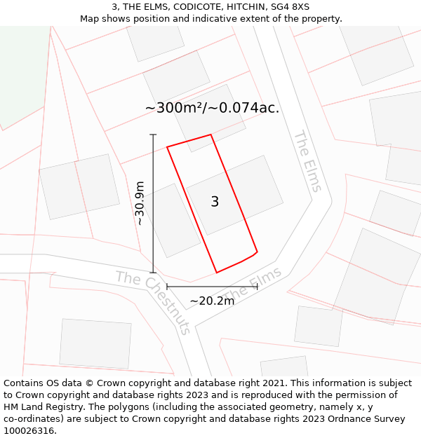 3, THE ELMS, CODICOTE, HITCHIN, SG4 8XS: Plot and title map
