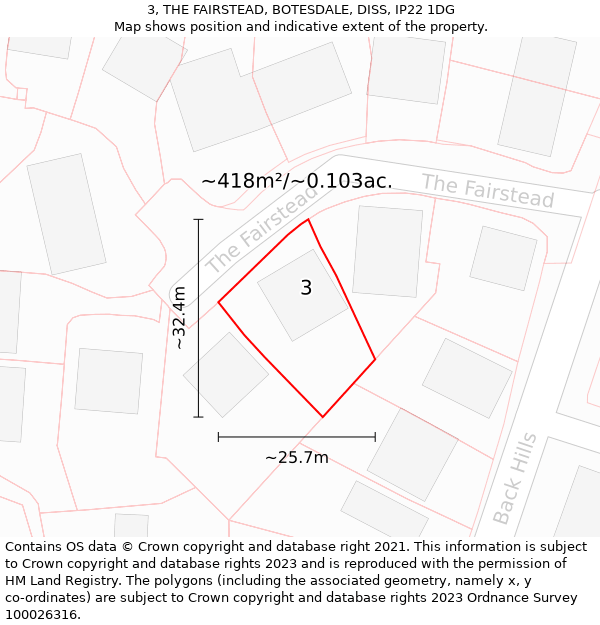 3, THE FAIRSTEAD, BOTESDALE, DISS, IP22 1DG: Plot and title map