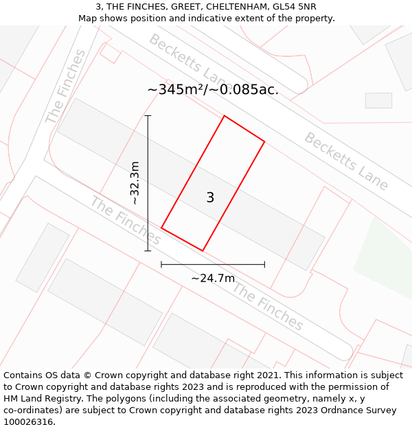 3, THE FINCHES, GREET, CHELTENHAM, GL54 5NR: Plot and title map