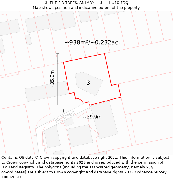 3, THE FIR TREES, ANLABY, HULL, HU10 7DQ: Plot and title map