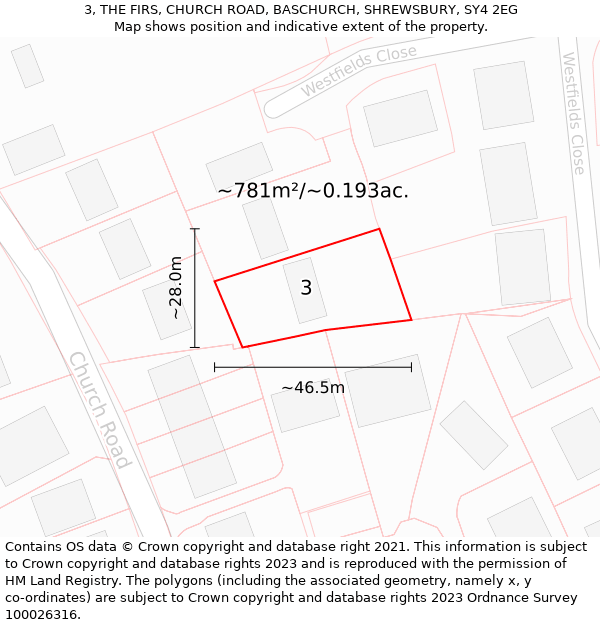 3, THE FIRS, CHURCH ROAD, BASCHURCH, SHREWSBURY, SY4 2EG: Plot and title map
