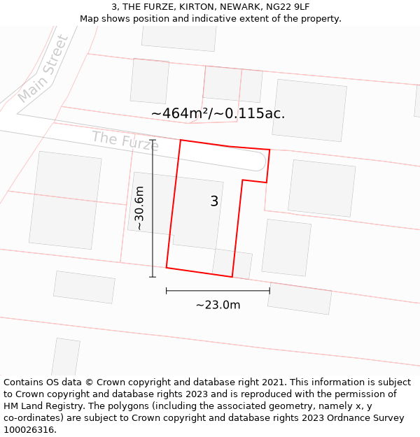 3, THE FURZE, KIRTON, NEWARK, NG22 9LF: Plot and title map