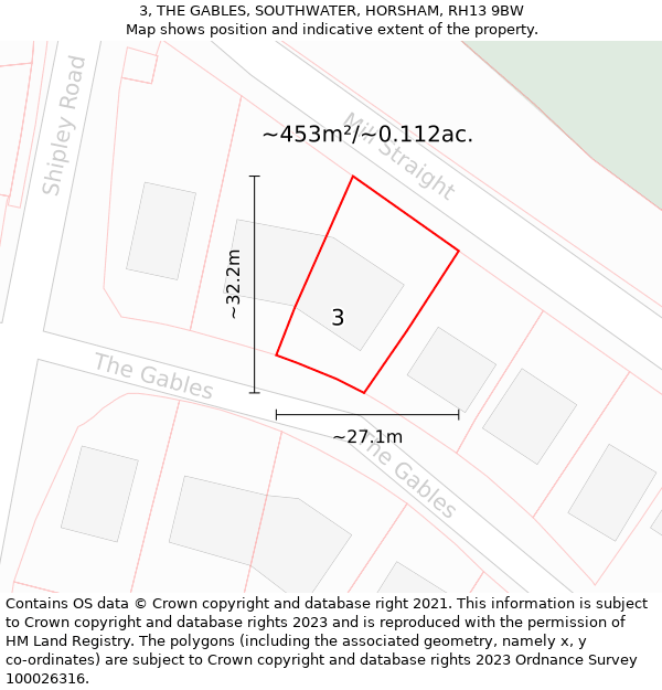 3, THE GABLES, SOUTHWATER, HORSHAM, RH13 9BW: Plot and title map