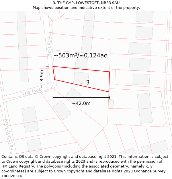 3, THE GAP, LOWESTOFT, NR33 9AU: Plot and title map