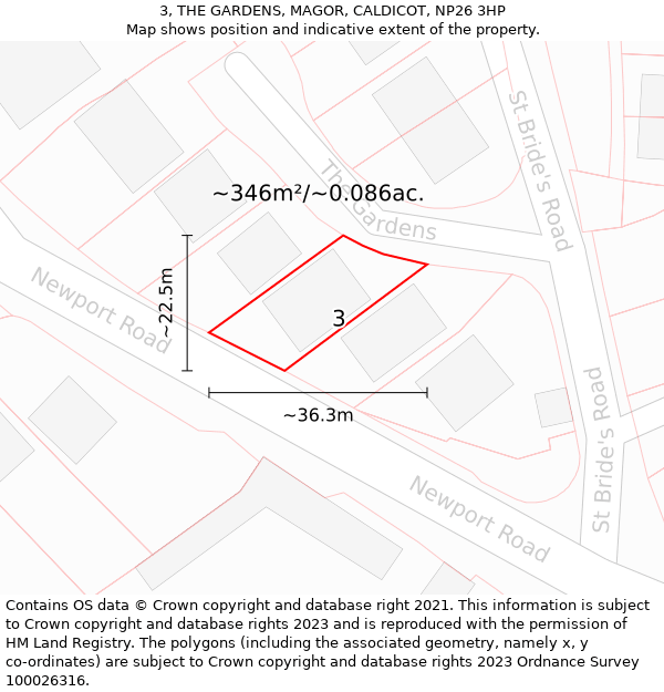 3, THE GARDENS, MAGOR, CALDICOT, NP26 3HP: Plot and title map