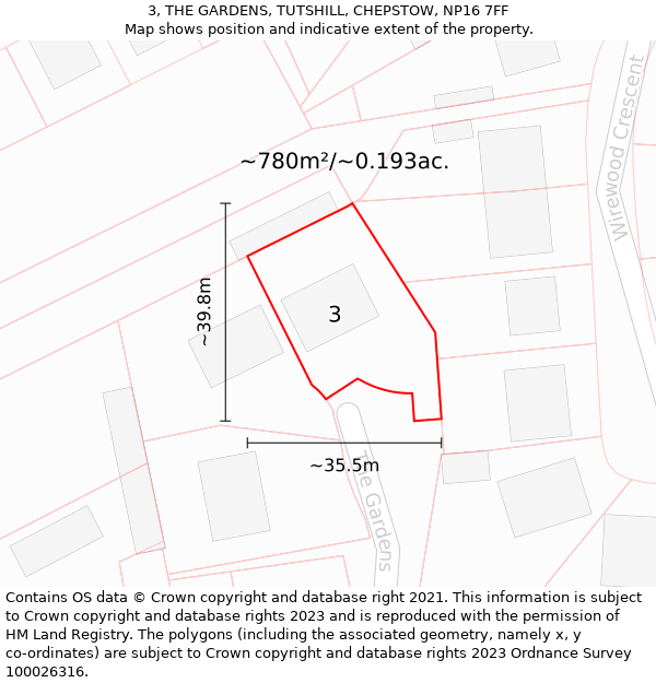 3, THE GARDENS, TUTSHILL, CHEPSTOW, NP16 7FF: Plot and title map