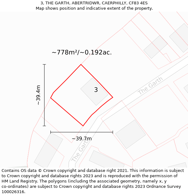 3, THE GARTH, ABERTRIDWR, CAERPHILLY, CF83 4ES: Plot and title map