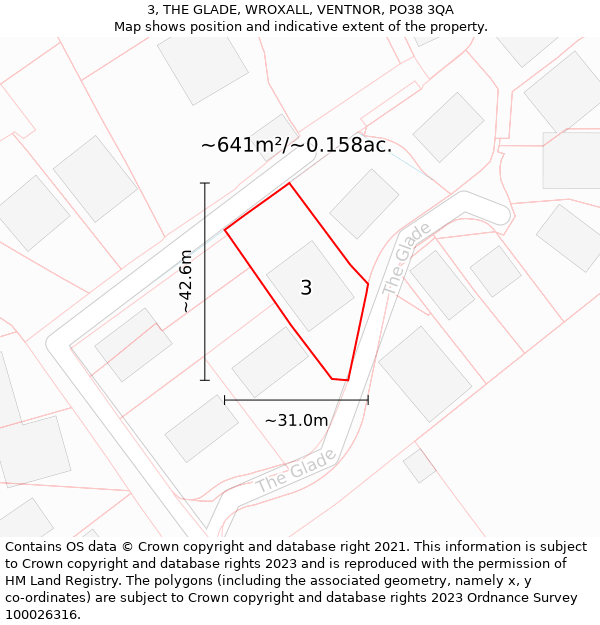 3, THE GLADE, WROXALL, VENTNOR, PO38 3QA: Plot and title map