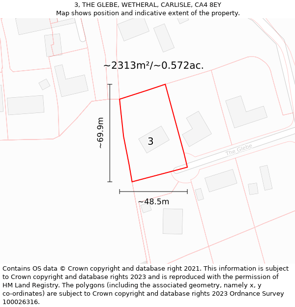 3, THE GLEBE, WETHERAL, CARLISLE, CA4 8EY: Plot and title map