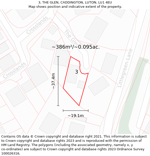 3, THE GLEN, CADDINGTON, LUTON, LU1 4EU: Plot and title map