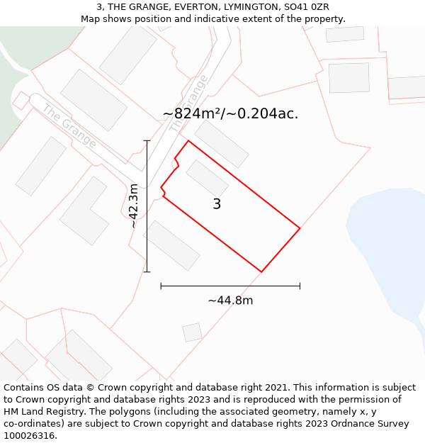 3, THE GRANGE, EVERTON, LYMINGTON, SO41 0ZR: Plot and title map