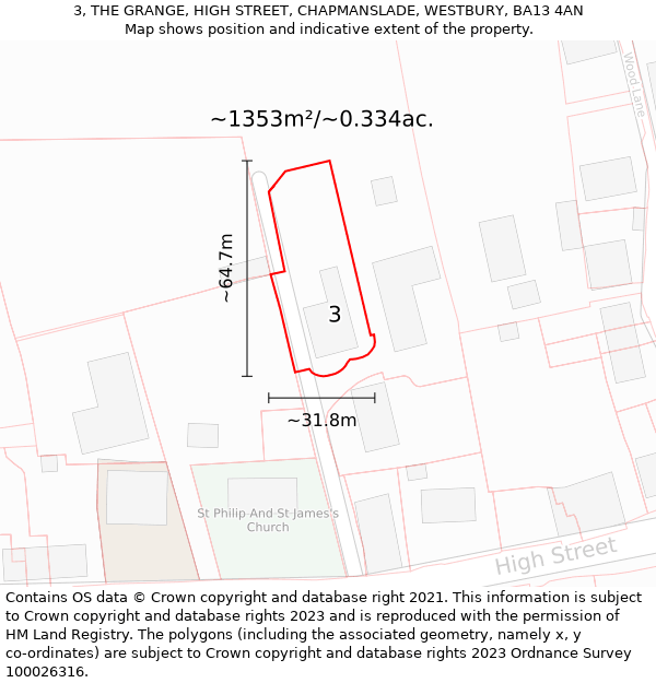 3, THE GRANGE, HIGH STREET, CHAPMANSLADE, WESTBURY, BA13 4AN: Plot and title map