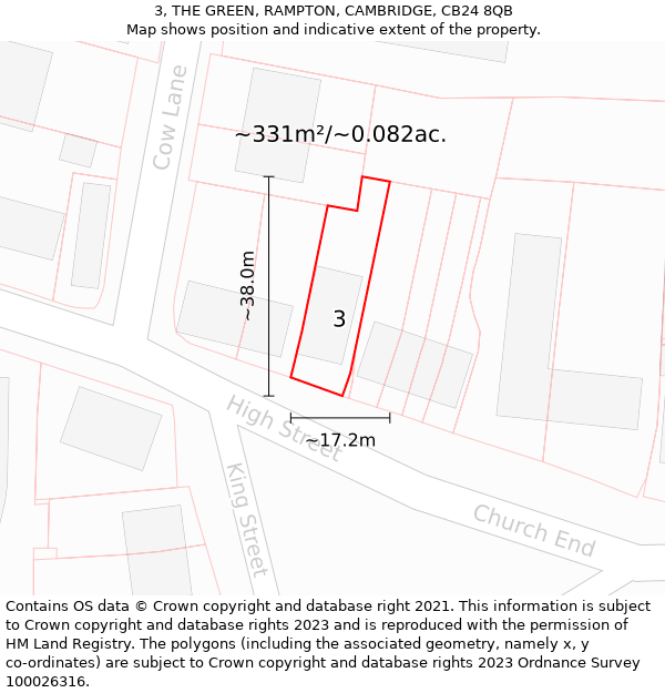 3, THE GREEN, RAMPTON, CAMBRIDGE, CB24 8QB: Plot and title map