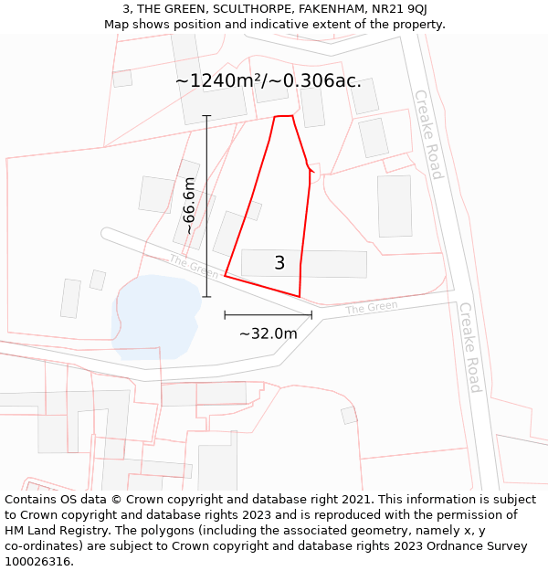 3, THE GREEN, SCULTHORPE, FAKENHAM, NR21 9QJ: Plot and title map