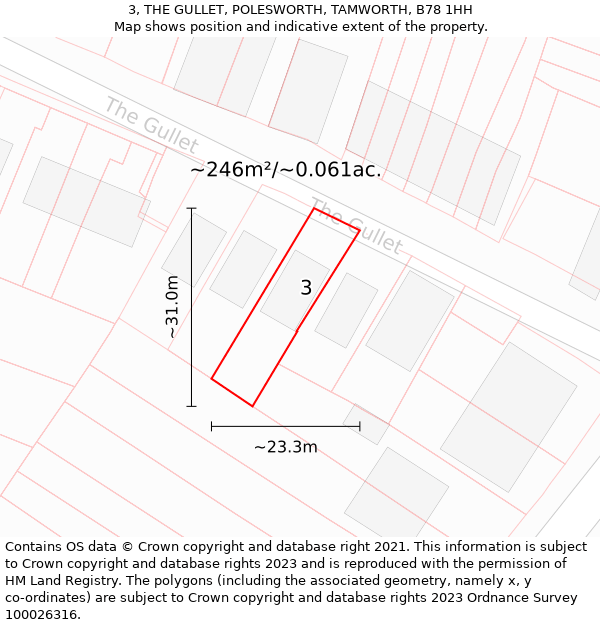 3, THE GULLET, POLESWORTH, TAMWORTH, B78 1HH: Plot and title map