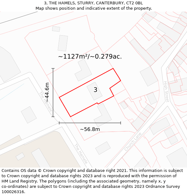 3, THE HAMELS, STURRY, CANTERBURY, CT2 0BL: Plot and title map