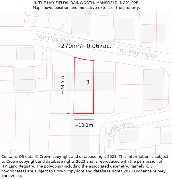 3, THE HAY FIELDS, RAINWORTH, MANSFIELD, NG21 0PB: Plot and title map