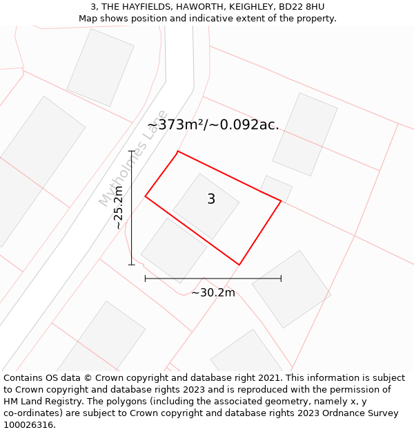 3, THE HAYFIELDS, HAWORTH, KEIGHLEY, BD22 8HU: Plot and title map