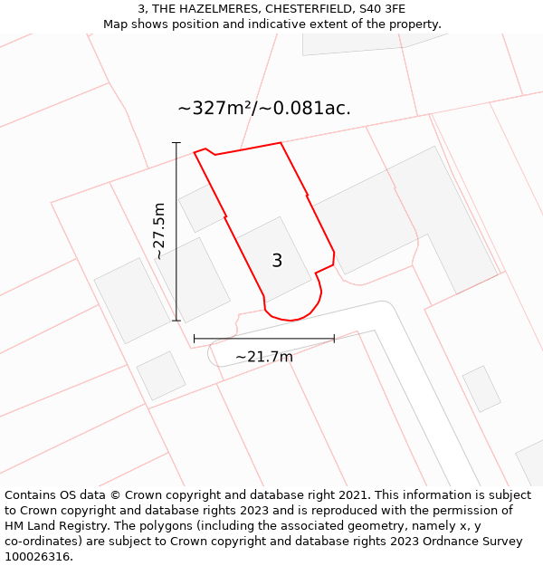 3, THE HAZELMERES, CHESTERFIELD, S40 3FE: Plot and title map