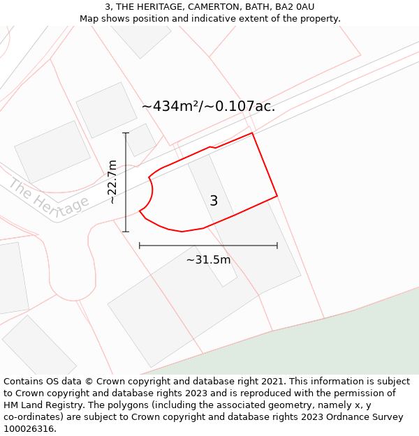 3, THE HERITAGE, CAMERTON, BATH, BA2 0AU: Plot and title map