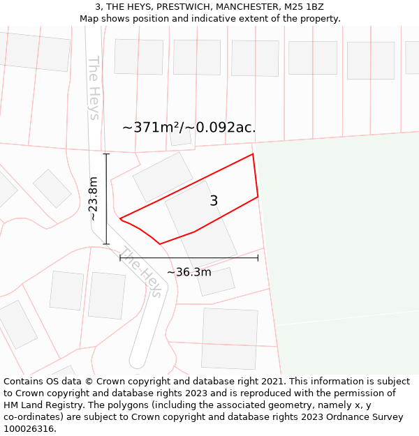 3, THE HEYS, PRESTWICH, MANCHESTER, M25 1BZ: Plot and title map