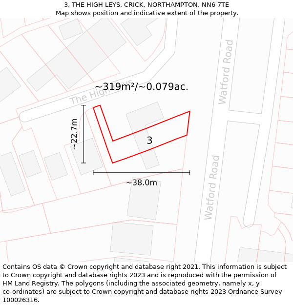 3, THE HIGH LEYS, CRICK, NORTHAMPTON, NN6 7TE: Plot and title map